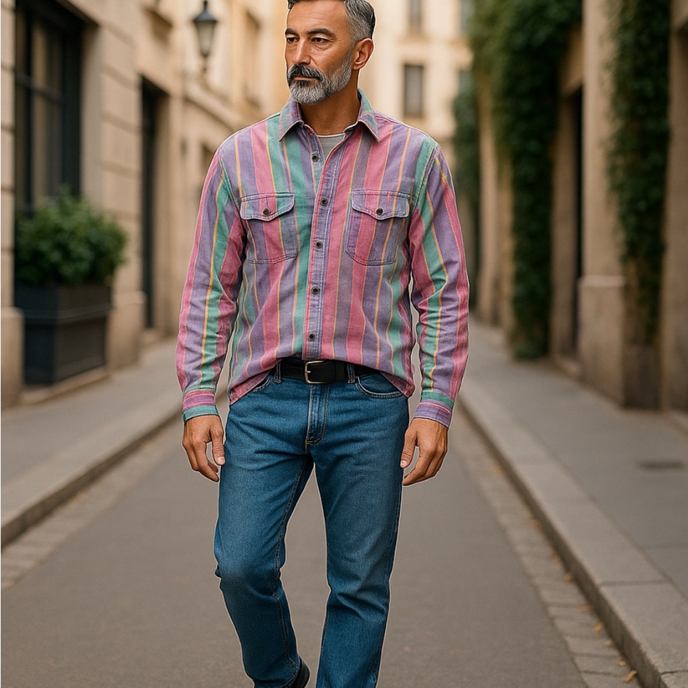 Wrangler vintage Multicolor Striped Men's Shirt snap buttons